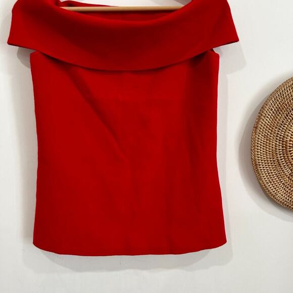 NEW Ann Taylor Red Off Shoulder Heavy Knit Short Sleeve Top Blouse Medium - Picture 4 of 6